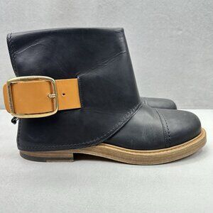 Alexander McQueen Womens 10 (EU 40) Ankle Boots Black Leather Buckle Turned Cuff